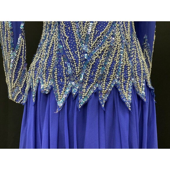 Vintage Jacquline Electric Blue Swing Dress w/Heavy Beaded Bodice 100% Silk SZ 8 - Picture 13 of 14